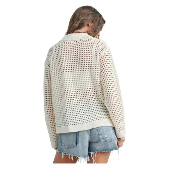 NEW BUTTERMELON crochet button up shirt in ivory - Picture 3 of 3